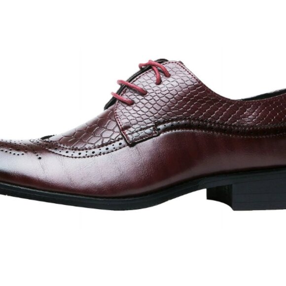 Santimon Men's US 7 - 11 Red Derby Crocodile Pattern Pointed Toe Brogue Shoes - Picture 3 of 12